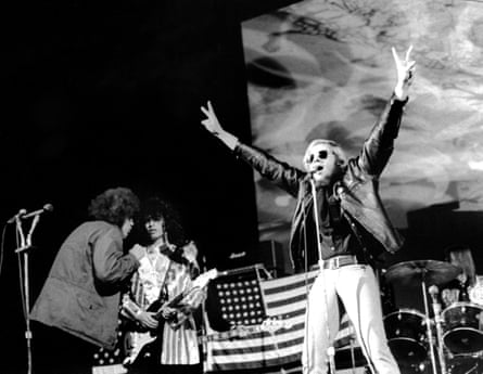 Wayne Kramer, Fred ‘Sonic’ Smith, Brother JC Crawford and Dennis ‘Machine Gun’ Thompson perform at Detroit’s Ford Auditorium in 1969.