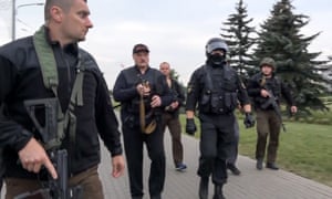 Belarus president Alexander Lukashenko (second left) in Minsk.