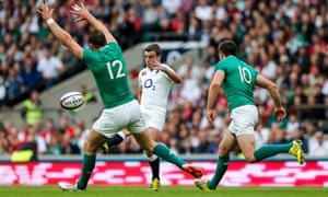 England fly-half George Ford kicks against Ireland.