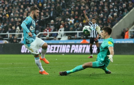 Southampton's Adam Armstrong has a shot saved by Newcastle United's Nick Pope.