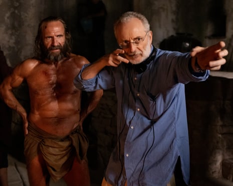 ‘He brings more to the role because of the life he’s lived’ … director Uberto Pasolini (right) on the set of The Return with Ralph Fiennes (Odysseus).