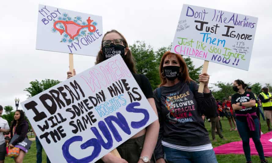 Abortion rights activist rally at the Washington Monument before a march to the US Supreme Court in Washington, DC, May 14, 2022.