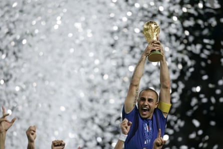 Fabio Cannavaro lifts the World Cup trophy in 2006