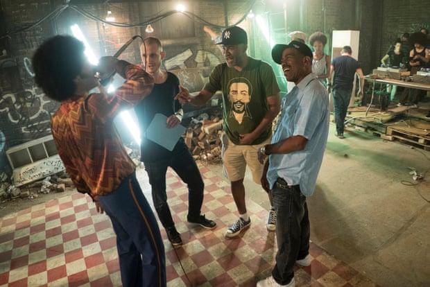 Veteran critic, author and film-maker – and The Get Down’s supervising producer – Nelson George (in green) on set.
