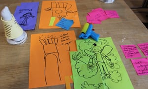 Children's designs for their superhero prosthetic.