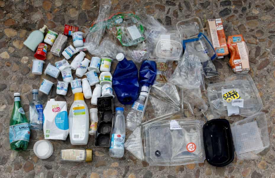 One week’s worth of plastic waste, used and collected in Madrid, Spain.