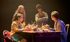 Nia Towle (Lettie Hempstock), Penny Layden (Old Mrs Hempstock), Siubhan Harrison (Ginnie Hempstock) and James Bamford (the Boy) in The Ocean at the End of the Lane.