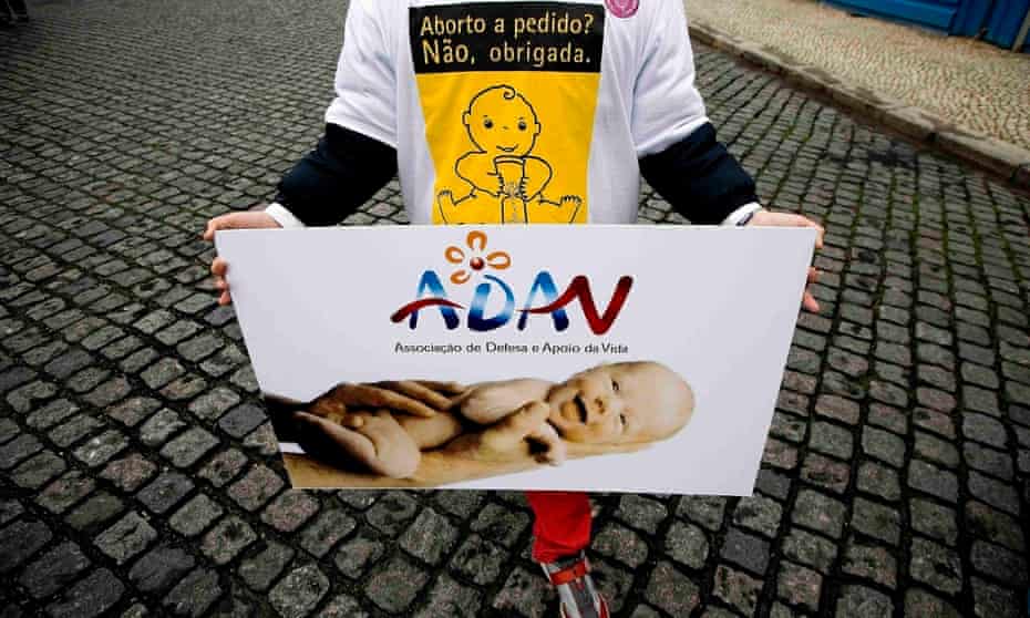 An anti-abortion campaigner during a march in 2007 ahead of Portugal’s referendum on the issue.