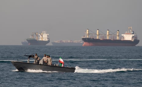 Iranian Navy soldiers at an armed speed boat in Persian Gulf near the strait of Hormuz about 1320km (820 miles) south of Tehran, April 30, 2019.
