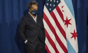 Chicago Mayor Lori Lightfoot listens during a press conference where she demanded the Chicago Teachers Union reach a deal with Chicago Public Schools on a reopening plan, at City Hall earlier today.