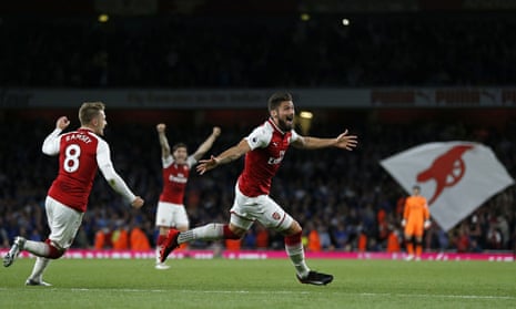 Olivier Giroud celebrates scoring Arsenal’s fourth.