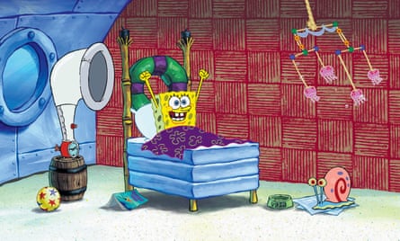 Flawed, vulnerable but endearing ... Spongebob rejoices at the start of another day.