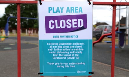A sign reading: ‘Play area closed until further notice. Following government guidance, all our play areas are closed until further notice to maintain social distancing and to help limit the spread of coronavirus (Covid-19). Thank you for your understanding during this time.’
