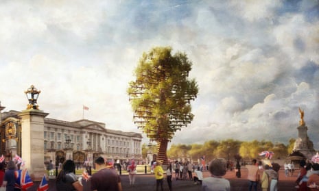 An artist’s impression of the proposed 21m Tree of Trees sculpture that will be created outside Buckingham Palace as a centrepiece of the Queen’s Platinum Jubilee weekend celebrations in June.