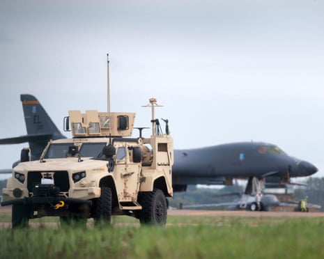 A US bomber and armoured car at RAF Fairford.