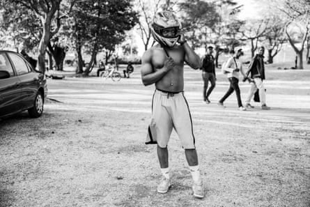 Shaun poses for pictures during a football gathering on a public holiday