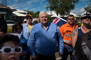 United Australia Party leader Clive Palmer makes a brief appearance at rally which was held in response to the Bob Brown lead Stop Adani Convoy.