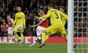 Gabriel Martinelli scores his second goal in Arsenal’s comfortable win over Standard Liège.