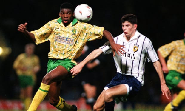 Efan Ekoku, left, in action for Norwich City during the 1993-1994 season. According to one Norwich fan who contacted the Quickly Kevin, Will He Score? podcast, the one-time striker has quite the sweet tooth