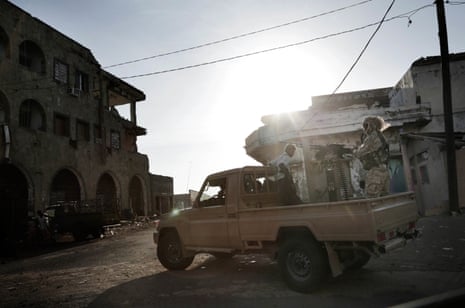 Saudi-led coalition forces patrol Mocha, Yemen