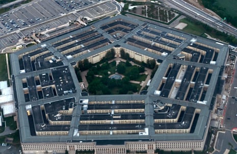 An aerial view of the Pentagon building in Washington, DC.