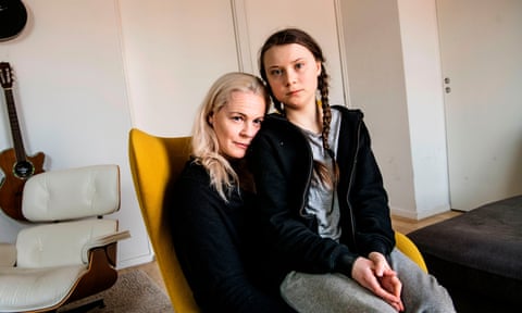 Greta Thunberg with her mother, opera singer Malena Ernman, in Stockholm