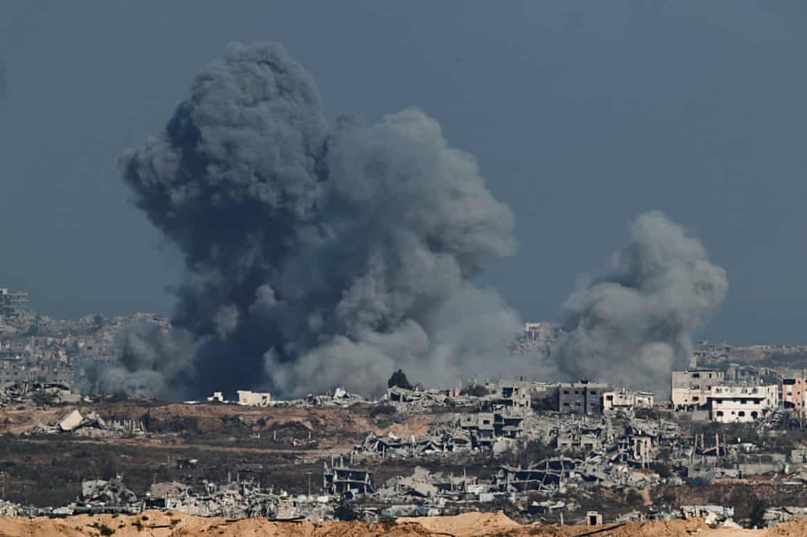 Smoke rises in Gaza, as seen from Israel.