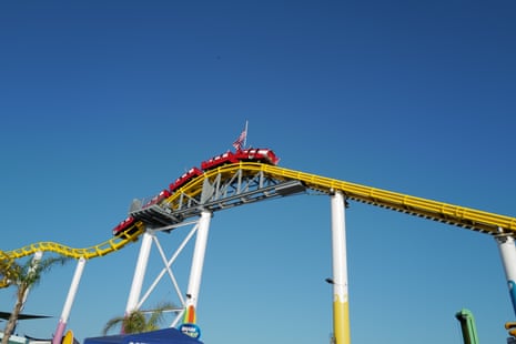 High-ride – the Santa Monica rollercoaster astatine  the apical  of its trajectory