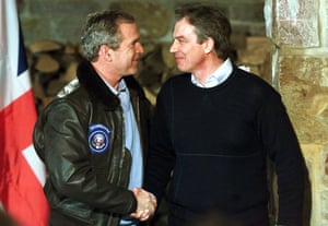 George W Bush and Tony Blair shake hands in 2001