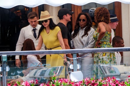 Oprah Winfrey and Orlando Bloom leave the Gritti Palace hotel, on the second day of the wedding festivities of Bezos and Lauren Sánchez.