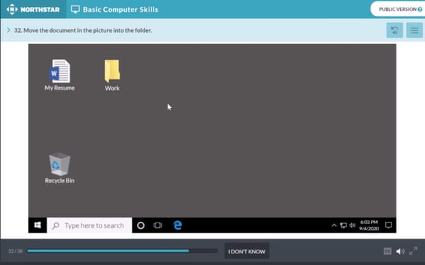 Screenshot of the basic computer skills section of the Catalyst course