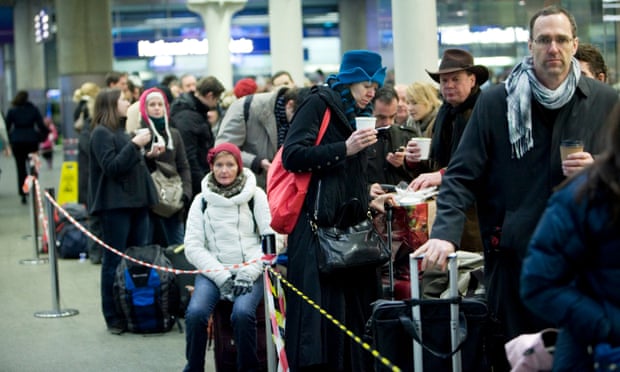 Eurostar passengers queue at St Pancras in London.