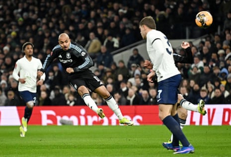 Aston Villa's Donyell Malen shoots at goal but fails to find the target.