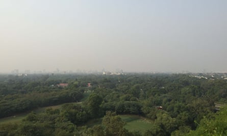 Delhi skyline in smog from top of hotel