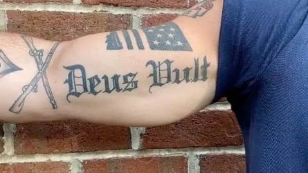 One of Hegseth’s tattoos reads ‘Deus Vult’, which translates to ‘God Wills It’ in Latin and is believed to have been a Crusader battle cry.
