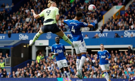 Erling Haaland scores the second goal at Everton