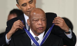 John Lewis is presented with the Medal of Freedom by Barack Obama in 2010