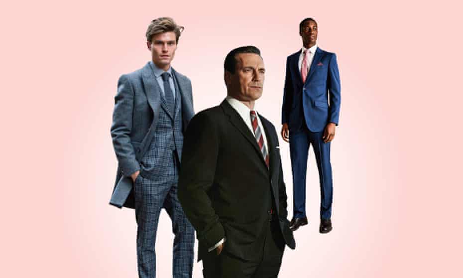 Oliver Cheshire in Hardy Amies, Jon Hamm as Mad Men’s Don Draper, and a suit from MandS.