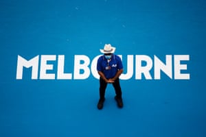 Security guard on the court of Rod Laver Arena.