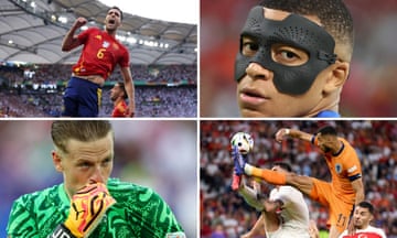(Clockwise from top left) Spain’s Mikel Merino, Kylian Mbappé of France, the Netherlands’ Cody Gakpo and England’s goalkeeper Jordan Pickford.