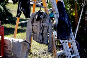 A denim jacket covered in mud outside a home in Port Macquarie