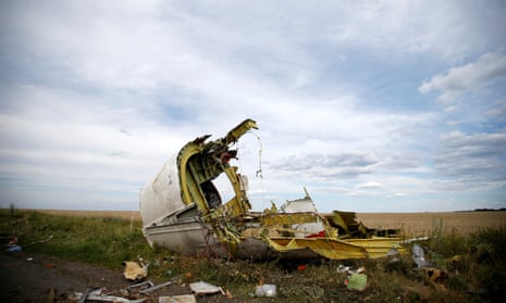 A part of the wreckage is seen at the crash site of the Malaysia Airlines Flight MH17 in the Donetsk region.