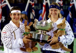 Australian Open 1995Arantxa Sanchez Vicario and Novotna after beating Gigi Fernandez and Natasha Zvereva to win the ladies doubles.