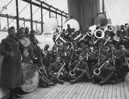 Lieutenant James Reese in Europe (far left) with the jazz band of the 369th Infantry Regiment.