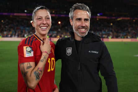 Jenni Hermoso is congratulated by Jorge Vilda after Spain’s victory in the Women’s World Cup final