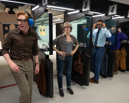 Domhnall Gleeson as Ned, Chelsea Frei as Mare, Melvin Gregg as Detrick and Eric Rahill as Travis in The Paper.