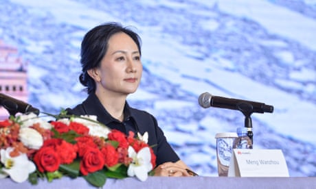 The Huawei chief financial officer, Meng Wanzhou, delivers a speech at its annual report press conference in Shenzhen, China
