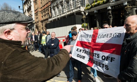 A pro-EU supporter argues with pro-Brexit counter-demonstrators during the Unite for Europe march on 27 March 2917.