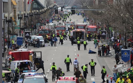 The aftermath of the explosions at the Boston marathon in 2013