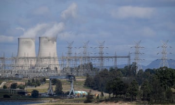 The Bayswater coal-fired power station cooling towers and electricity distribution wires in Muswellbrook, in the NSW Hunter Valley region